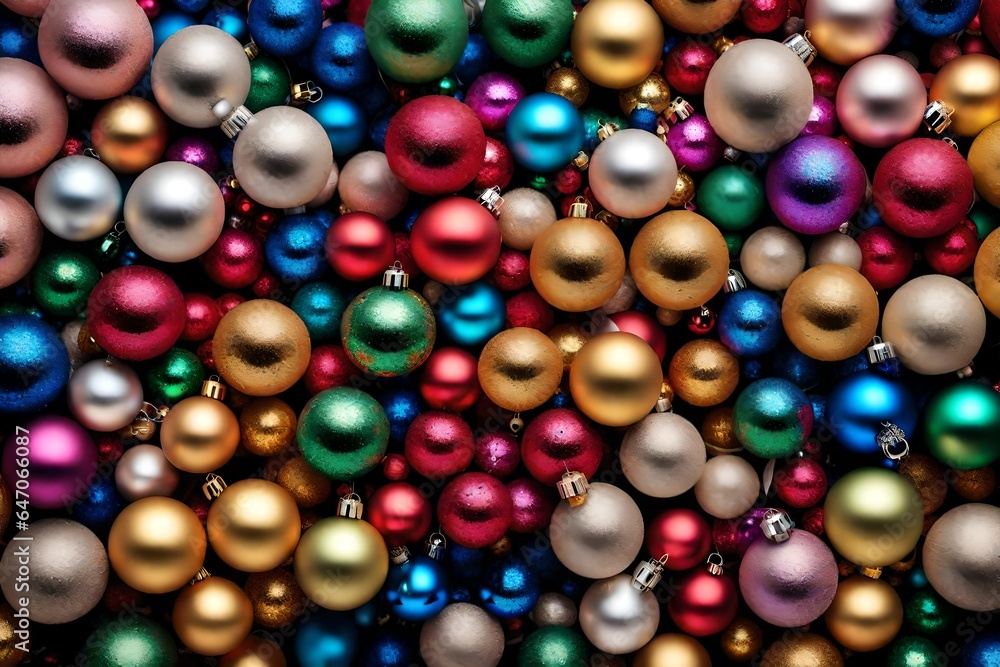 A collage of round Christmas bulbs or balls of various colors. A collage of round Christmas bulbs or balls of various colors.