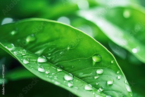 Water drops on green leaf, Close-up