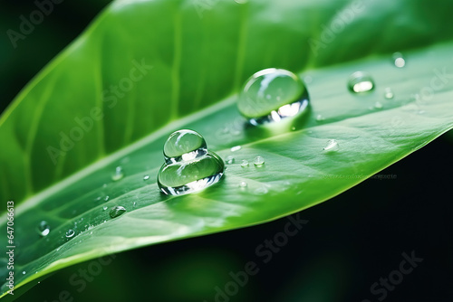 Water drops on green leaf, Close-up