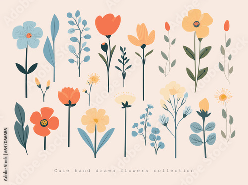 Collection of hand-drawn cute flower illustrations