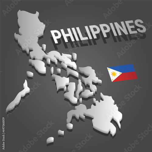 Philippines map on grey background isometric vector. Flag.