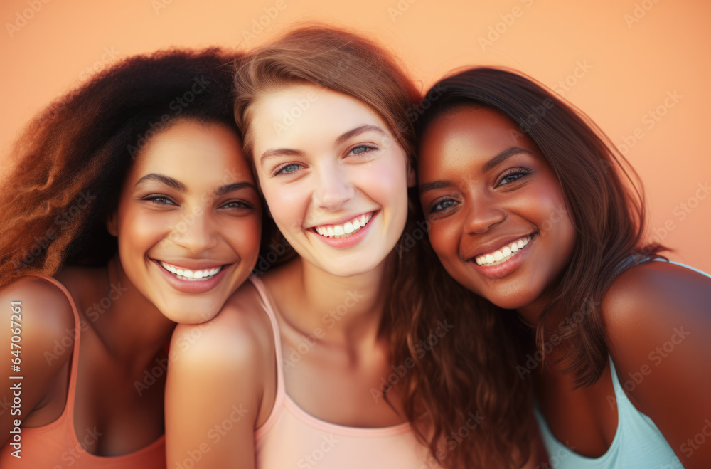 Group of cheerful young women together Group of cheerful young women together