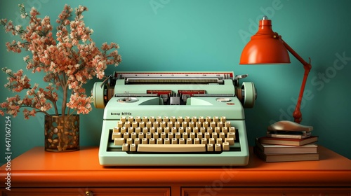 Old stylish vintage retro typewriter poster photo