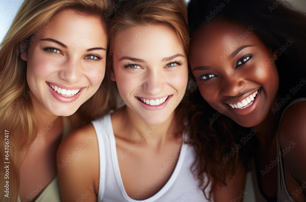 Group of cheerful young women together Group of cheerful young women together