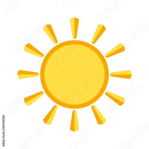 Sun logos of sunrise, sunset with sunbursts. Cute drawing of sunshine for kids. Happy spring and summer morning