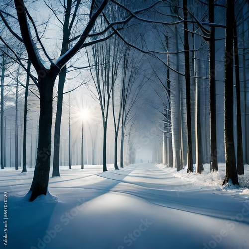 Winter snowy frosty landscape. The forest is covered snow. Frost and fog in the park.AI generated © Ammad