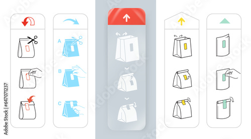 Self-adhesive label for opening and closing packaging. Vector illustration. Great for your design. EPS10.