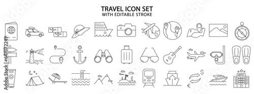 Travel Icons. Set icon about travel. Travel Line Icons. Vector illustration. Editable stroke.