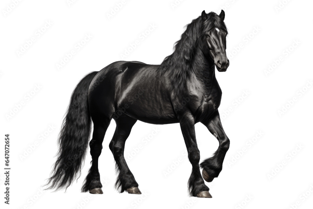 Fototapeta premium Friesian horse isolated on transparent background.