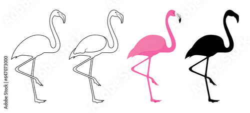 Pink flamingo silhouette birds illustration vector Set
