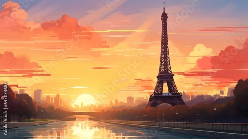 Eiffel Tower Poster in Sunrise View generative ai © Leaf