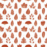 Brick Red Autumn Leaves Seamless Pattern Design