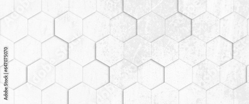 Hexagons grunge wall seamless texture, Tiles. A white marble wall with hexagon tiles for texture and abstract white hexagon concept background.