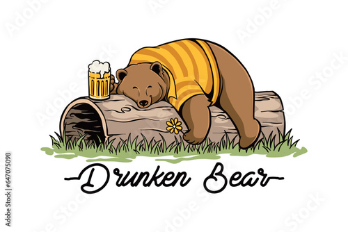 vector illustration of a bear drinking beer. Awesome mascot for logo or t-shirt.