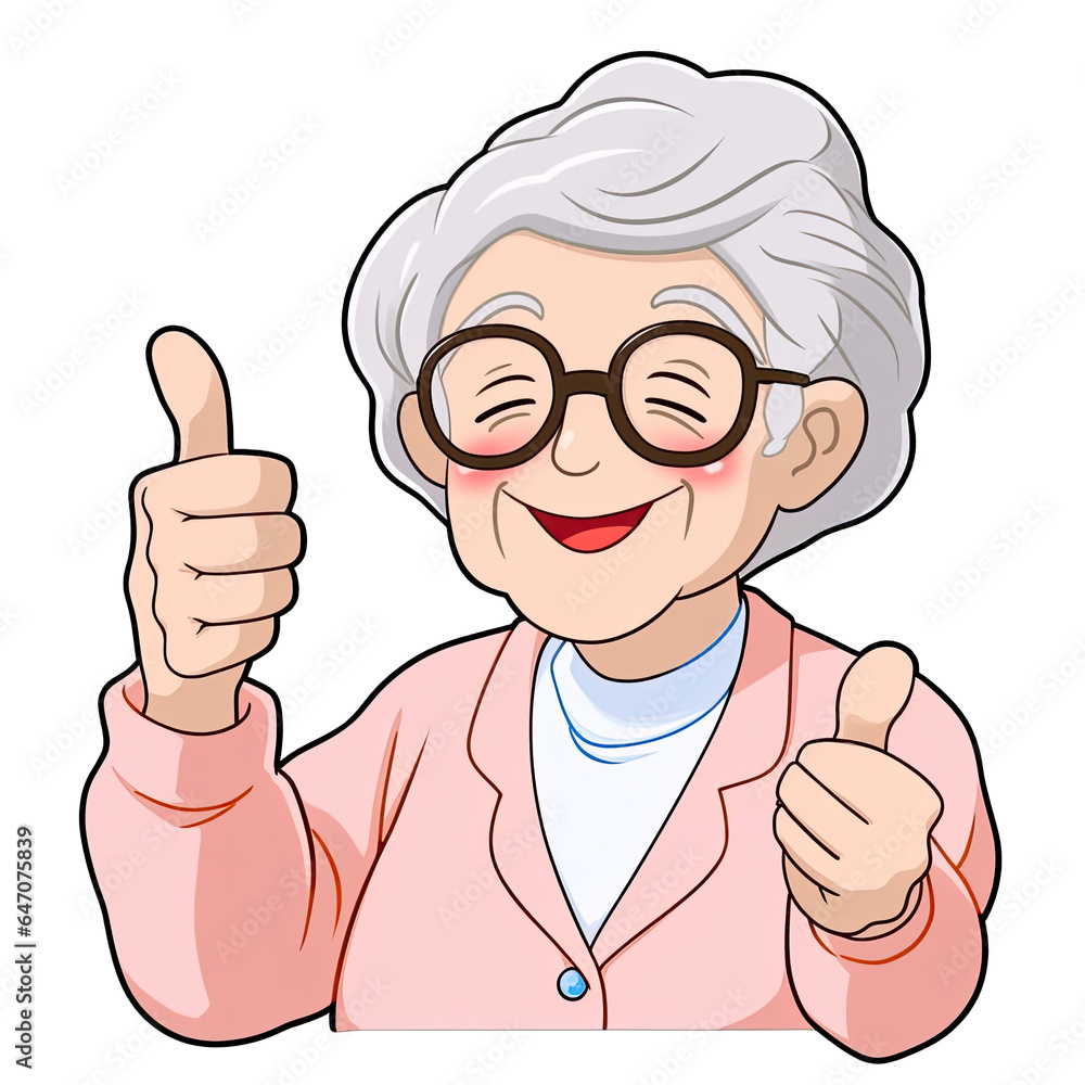 Grandma gives a thumbs up 2D cartoon vector isolated on a transparent background Png V2 Grandma gives a thumbs up 2D cartoon vector isolated on a transparent background Png V2