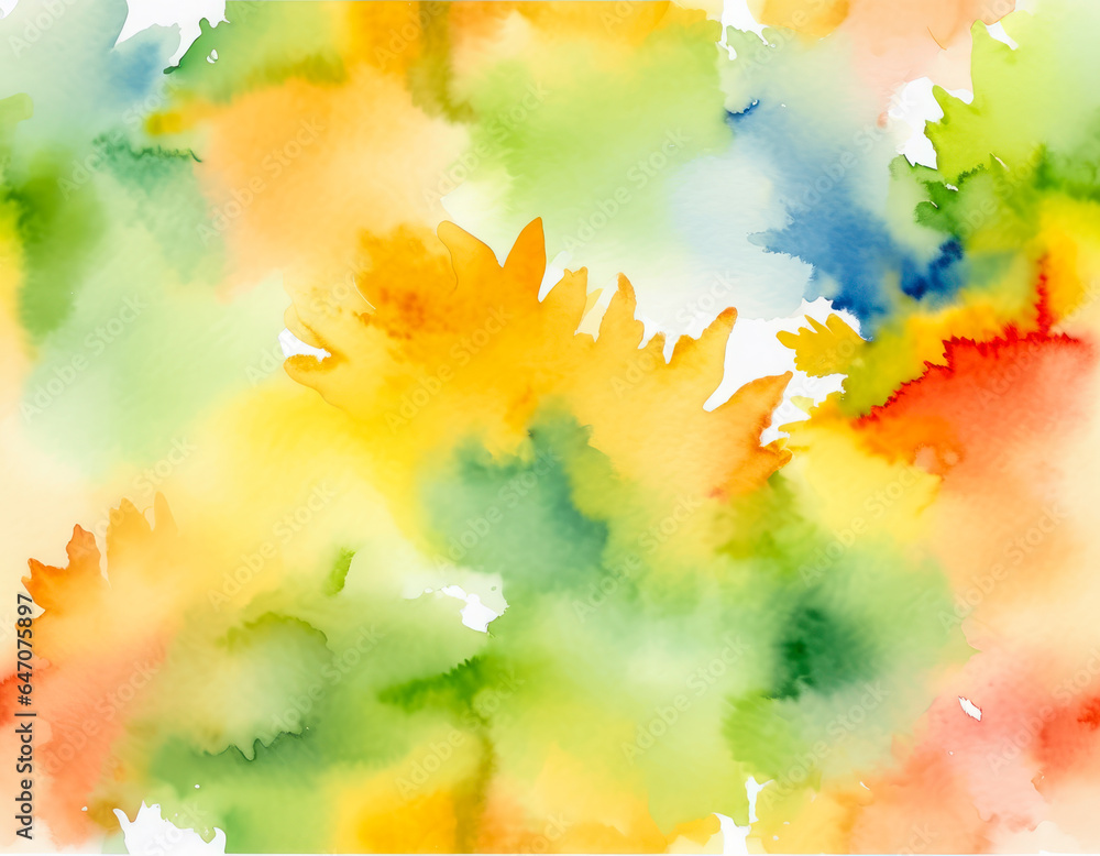 秋 紅葉をイメージしたカラフルな水彩テクスチャ背景 Colorful Watercolor Texture Background with Autumn Leaves