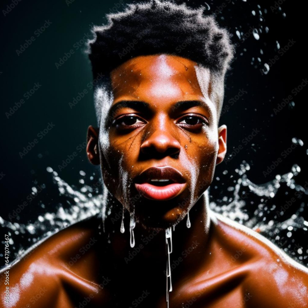 Abstract expressionist drip technique artwork of a handsome young black man. Generative AI Abstract expressionist drip technique artwork of a handsome young black man. Generative AI