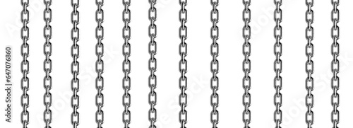 seamless pattern of chains. Metal Chain silver coated isolated on a white background