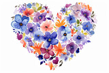 Flowers watercolour arranged in a heart on a white background 