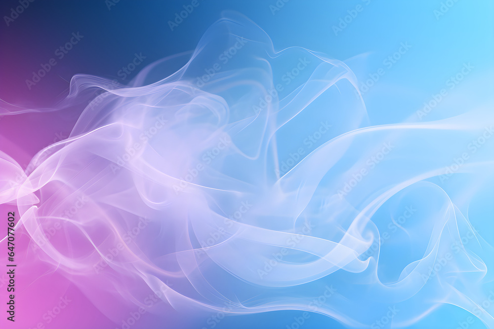 A beautiful light blue background with white smoke trailing across the floor with pink lighting. Abstract background for presentation