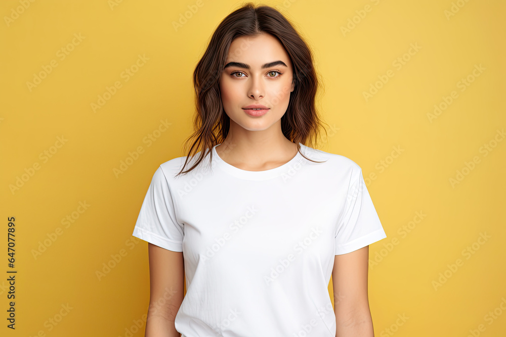 Young woman wearing white shirt mockup Young woman wearing white shirt mockup