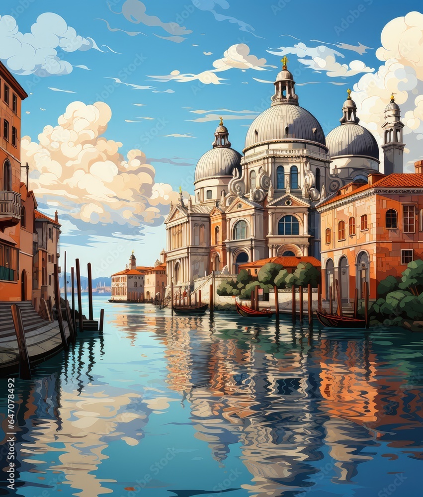 Colorful Venice Art in cartoon style - Modern Poster Design