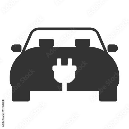 Vector illustration of car in charge icon in dark color and transparent background(png).