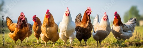 Photo A Group Of Chickens Standing Next To Each Other On A Field Chicken Behavior, Chi