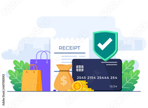 Making payment using credit card, Online payment concept, Cashless secure mobile payment, Online banking, Secure transaction, 
