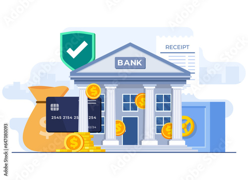 Banking concept flat illustration vector template, Credit card payment, Savings and investments, Safe digital banking