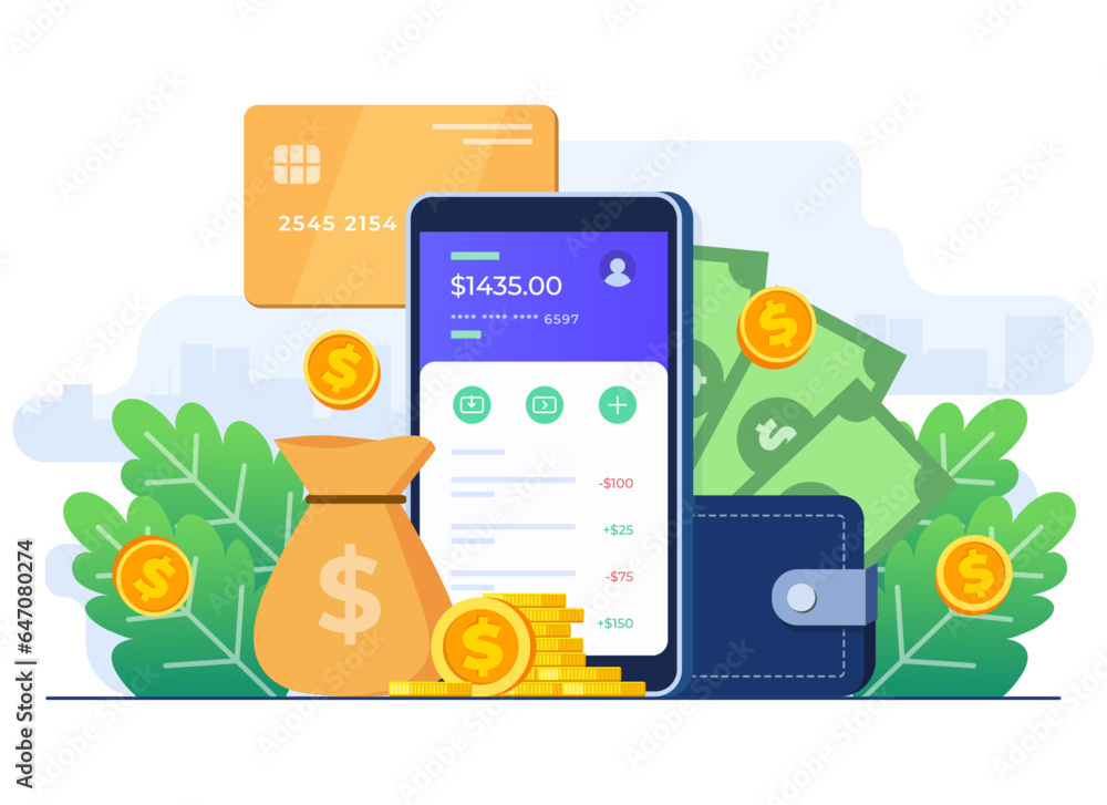 Online banking concept flat illustration vector template, Secure mobile banking app, Internet money transfer, E-banking, E-wallet, Sending and receiving money, Digital payment, Credit or debit card Online banking concept flat illustration vector template, Secure mobile banking app, Internet money transfer, E-banking, E-wallet, Sending and receiving money, Digital payment, Credit or debit card