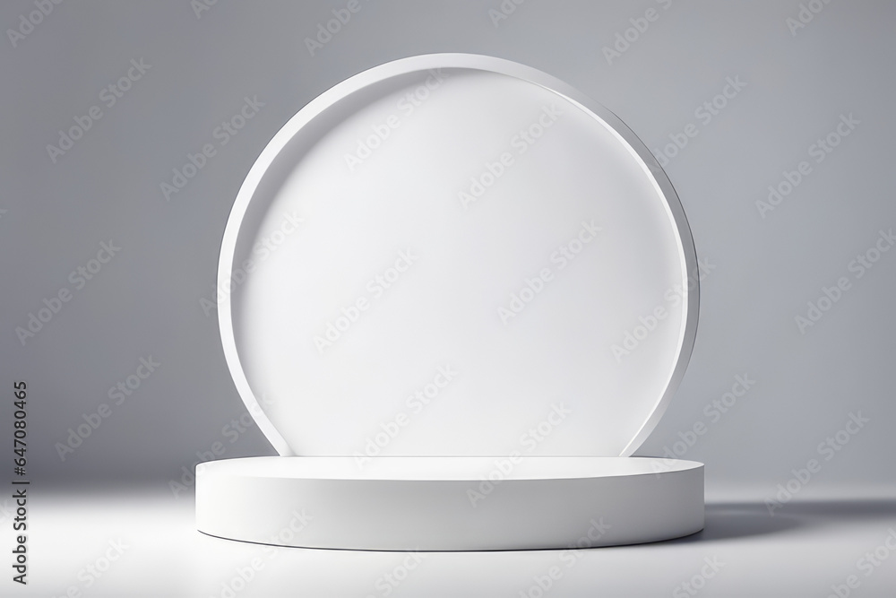 White background for product presentation, there is a circular pedestal with beautiful lights and shadows. White background for product presentation, there is a circular pedestal with beautiful lights and shadows.