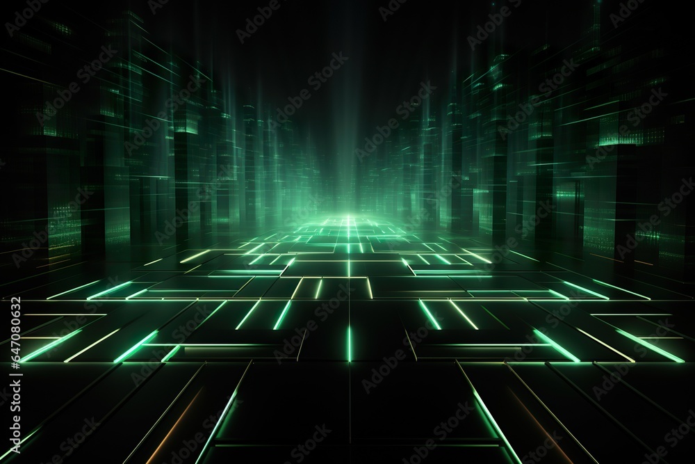 Dark green abstract neon lights background, technology business grainy ...