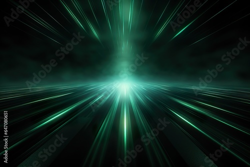 Dark green abstract neon lights background  technology business grainy gradient dynamic perspective background