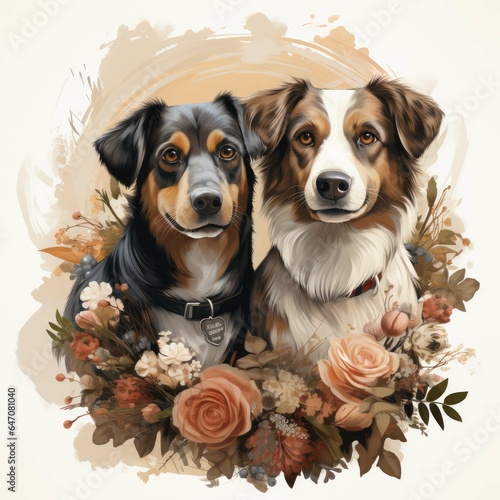 cute dogs with beautiful flowers