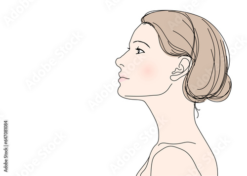 シニヨンヘアの女性の横顔アップのイラスト