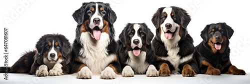 Bernese Mountain Dog Family Foursome Dogs Sitting On A White Background