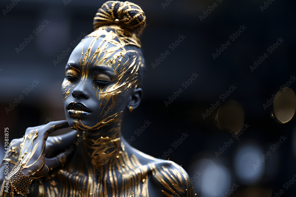  A black woman painted in gold Generative AI