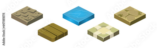 Ground Textures Game Surface and Platform Square Isometric Vector Template Set