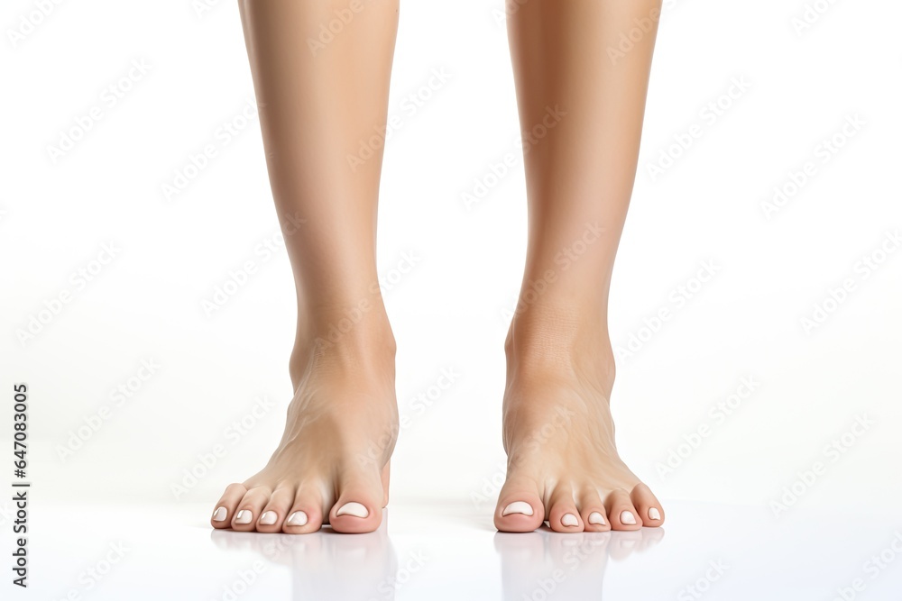Barefoot and legs isolated on white background. Closeup shot of healthy beautiful female feet Barefoot and legs isolated on white background. Closeup shot of healthy beautiful female feet