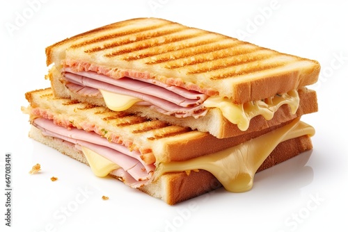 Fotobehang Cut cheese and ham toasted panini melt with grill marks