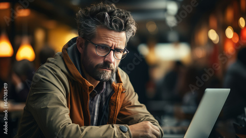 Stressed business man sitting at office workplace. Tired and overworked student man.generative ai