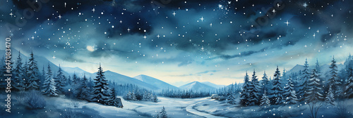 Watercolor, Night winter nature background © IMAGE