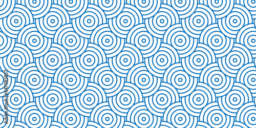 Seamless geometric ocean spiral pattern and abstract circle wave lines. blue seamless tile stripe geomatics overloping create retro square line backdrop pattern background. Overlapping Pattern.