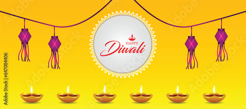 happy diwali indian festival diya glowing vector poster