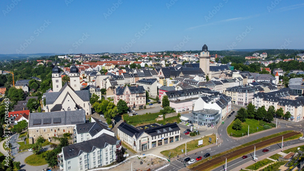 aerial view of the city plauen in saxony east germany