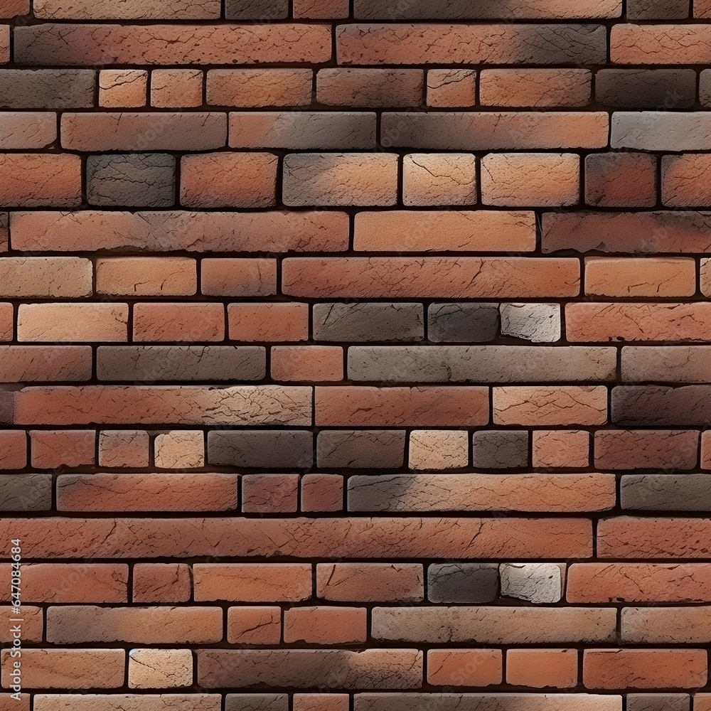 Seamless pattern that emulates the appearance of a brick wall with different brick sizes. Creating an vintage look of an old brick wall. Generative AI. Seamless pattern that emulates the appearance of a brick wall with different brick sizes. Creating an vintage look of an old brick wall. Generative AI.