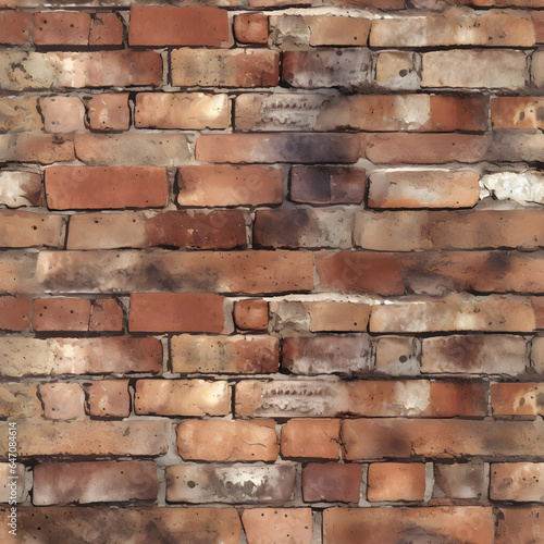 Seamless pattern that emulates the appearance of a brick wall with different brick sizes. Creating an vintage look of an old brick wall. Generative AI.