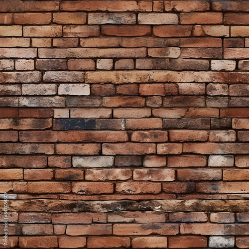 Seamless pattern that emulates the appearance of a brick wall with different brick sizes. Creating an vintage look of an old brick wall. Generative AI.