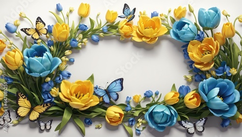 "Enchanting Tulip and Butterfly Border: A Floral Frame of Spring Elegance"